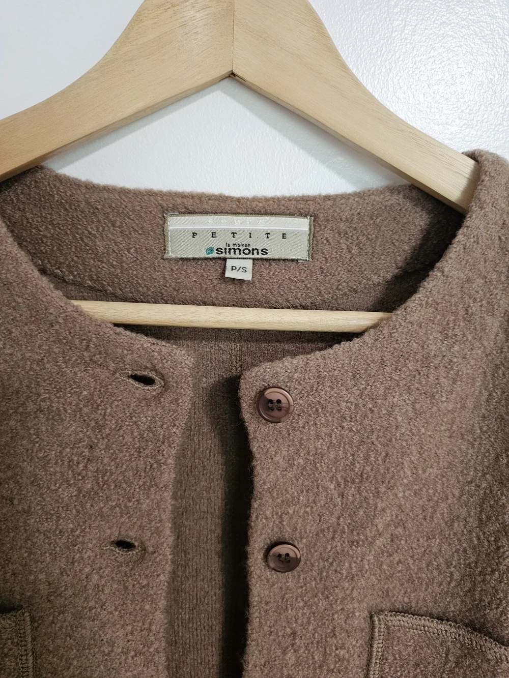 Vintage Simons Brown 100% Boiled Wool Jacket Blazer Size S Made In Hong Kong - Picture 4 of 11